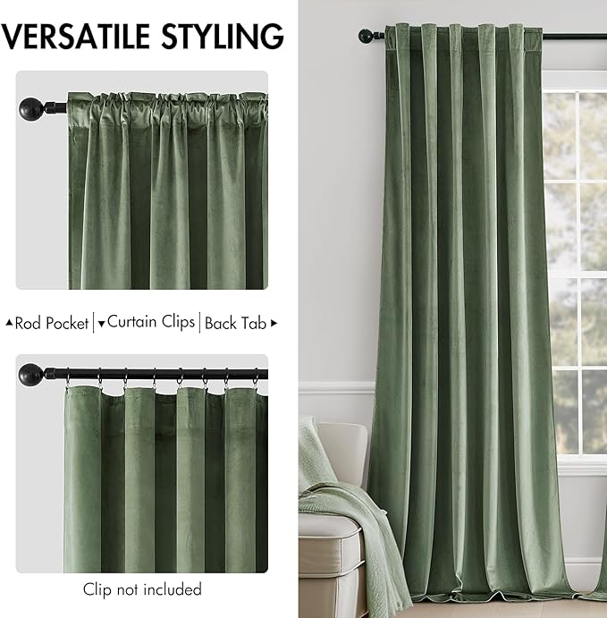 MIULEE Sage Green Velvet Curtains 52x96 inches Luxury Blackout Curtains | - Image 2