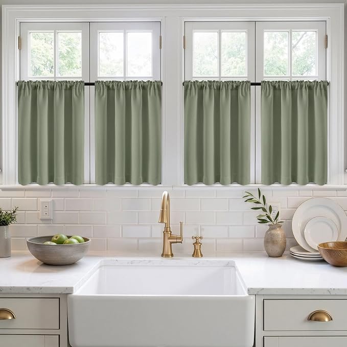 MIULEE 4-Panel 36 Inch Blackout Kitchen Tier Curtains Over Sink Sage Green | - Image 7