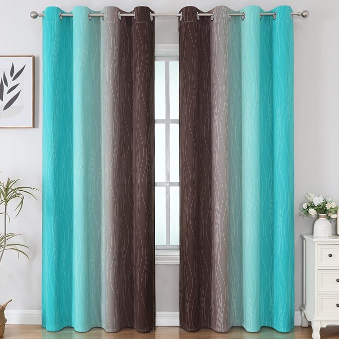 Brown and Teal Ombre Blackout Curtains - Image 2
