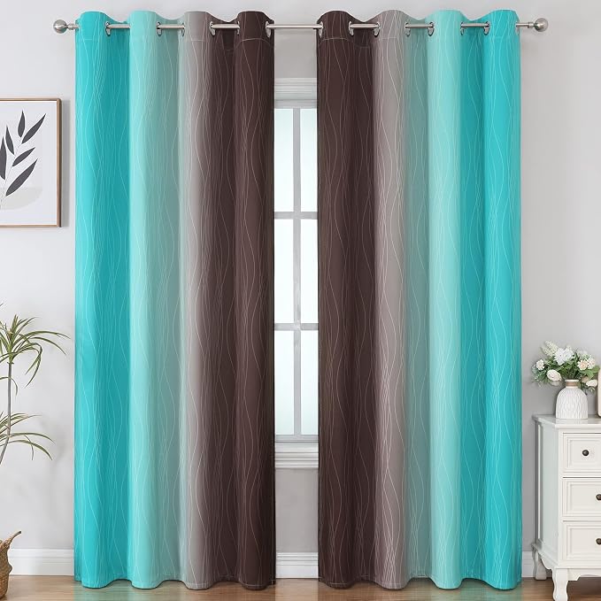 Brown and Teal Ombre Blackout Curtains - Image 2