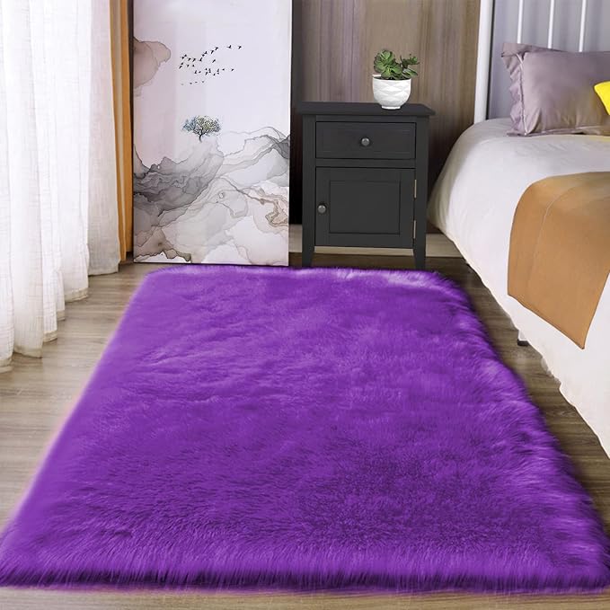 Latepis Small Area Rugs 3x4 Purple Faux Fur Rug Fluffy Carpet Shag Rug by Latepis
