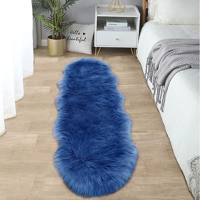 SERISSA 2x6 Fluffy Dark Blue Faux Fur Area Rug by SERISSAHomeDecorCollection