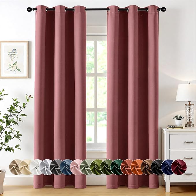 MIULEE Blackout Curtains for Bedroom 2 Panels 40 x 72 Inch Long Dusty Rose | by MIULEE