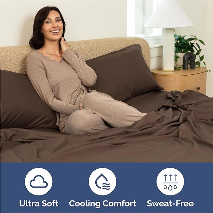Twin XL 4 Piece Sheet Set - Comfy Breathable & Cooling - Ultra Soft Hotel Luxury Bedding Set w/ 8-16 Inch Deep Pockets - 1 Flat & 1 Fitted Sheet & 2 Pillowcases - Wrinkle Free and Easy Care - Brown