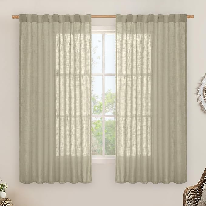 Semi Sheer Linen Curtains 63 Inch by LAMIT