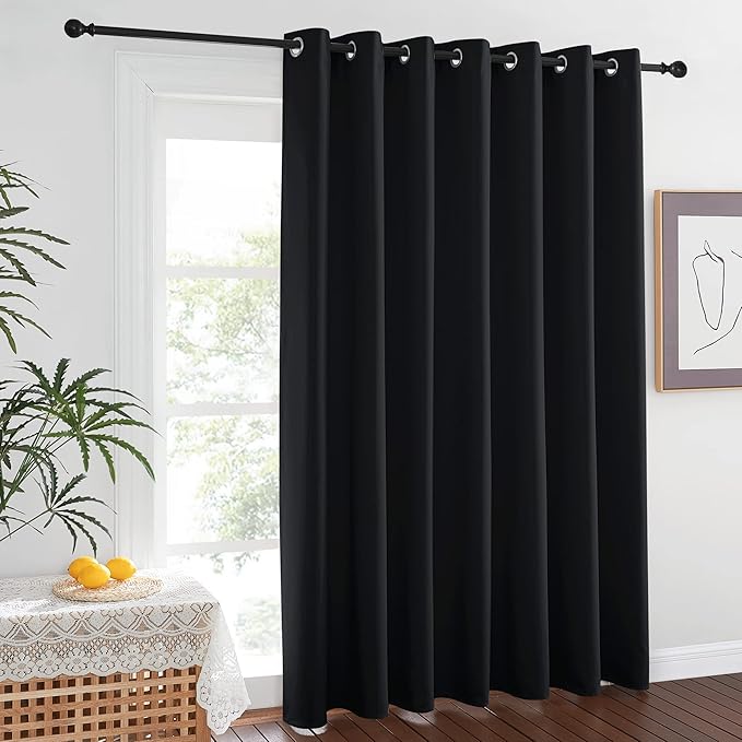 NICETOWN Room Separating Divider 132" Long, Room Divider Curtain Screen Partition, Function Thermal Blackout Patio Sliding Door Panel, Insulated Curtain, Black, 8.3ft Wide x 11ft Long