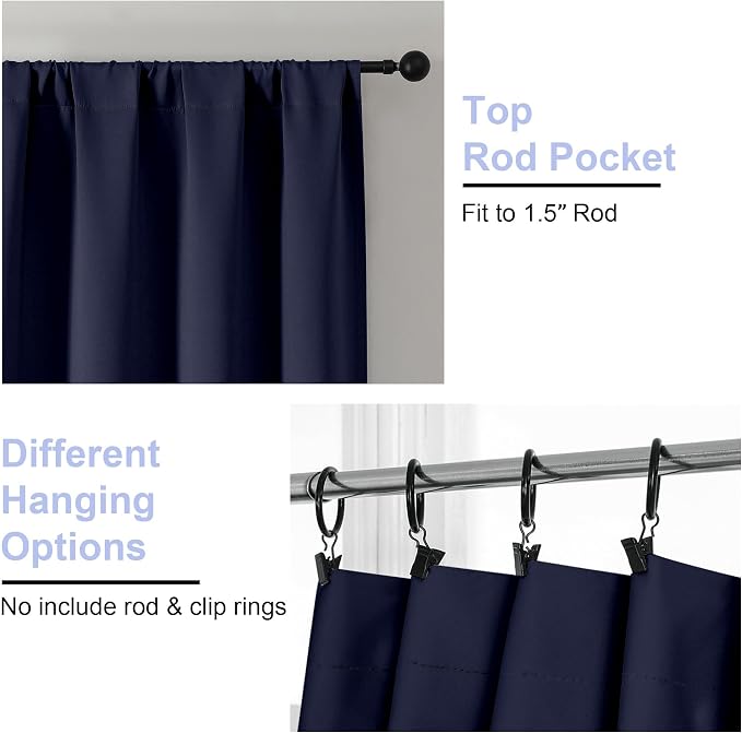 Simplebrand Ava Navy Blue Short 30 Inches Blackout Curtain 2 Panels Set - Image 5