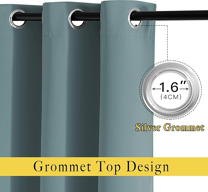 NICETOWN Blackout Greyish Blue Kitchen Curtains, Grommet Thermal Insulated Solid Vertical Drapes Room Darkening for Cafe, 2 Panels, W52 x L36