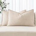 MIULEE Decorative Linen Lumbar Pillow Covers 12x24 Inch Natural Beige | Boho by MIULEE
