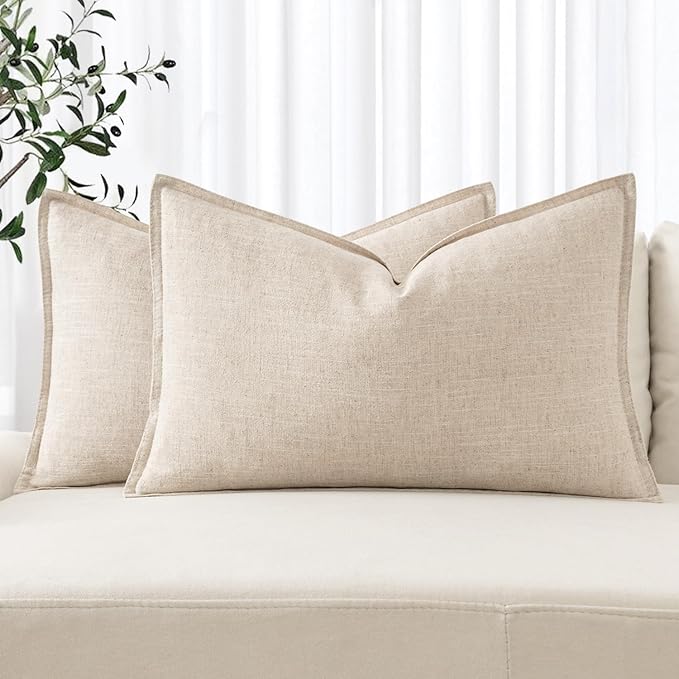 MIULEE Decorative Linen Lumbar Pillow Covers 12x24 Inch Natural Beige | Boho by MIULEE