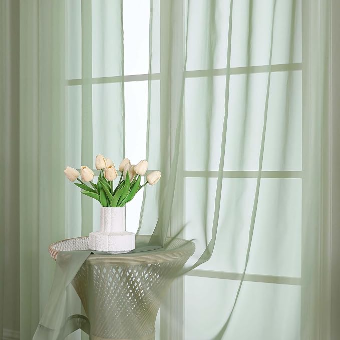 Sage Green Sheer Curtains 63 Inch Length 2 Pcs, Dual Rod Pockets Light - Image 8