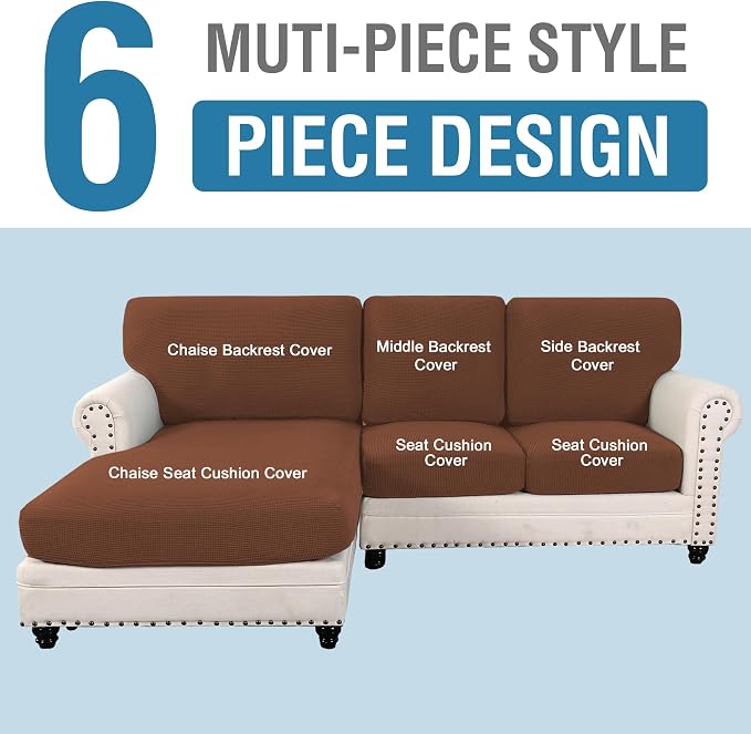H.VERSAILTEX Sectional Couch Covers 6 Pieces Stretch Sofa Covers - Image 2