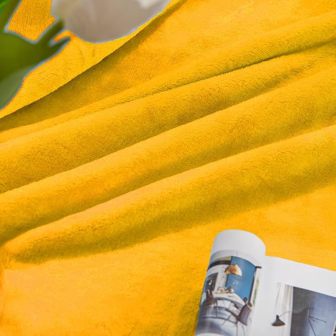 Mustard yellow Fleece Plush Throw Blanket 60"x80"for Couch Fuzzy Cozy | Super - Image 2