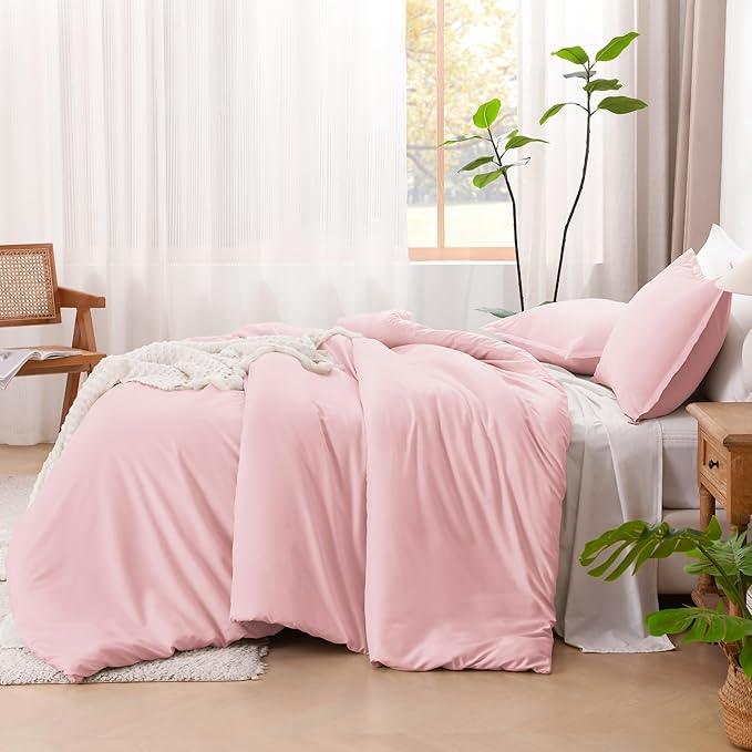 Litanika Pink Comforter Set Full Size, 3 Pieces Girls Women Cute Soft Solid Bedding Comforter Set, All Season Bed Set (79x90In Comforter & 2 Pillowcases)