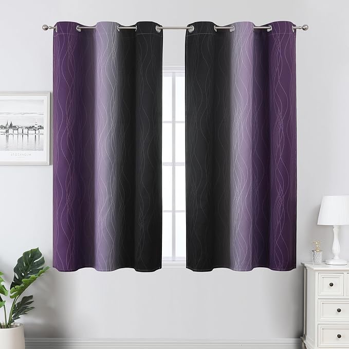 Black and Purple Ombre Blackout Curtains 54 Inch Length | Room Darkening - Image 2