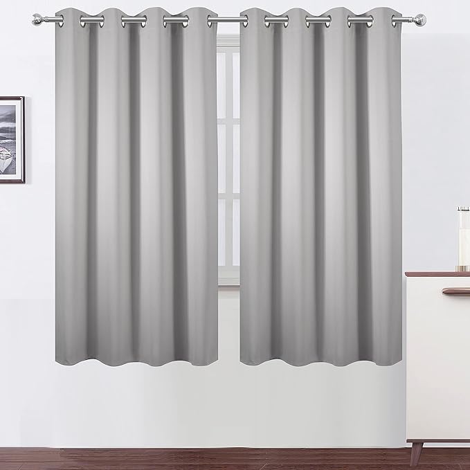 Light Grey Blackout Curtains 52 x 63 Inch Length/Set of 2 Curtain by Lemomo