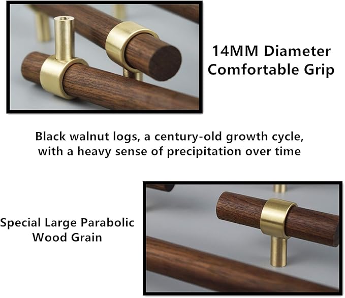 Drawer 11.02"/280mm Pulls Brass Walnut Kitchen Wardrobe Cabinet Hardware Pull Handle with Screw, 12Pcs