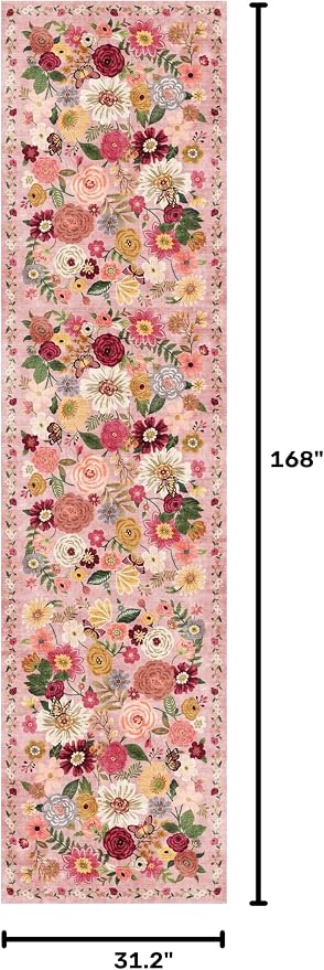 Floral Hallway Runner Rug for Bedroom Kitchen 2'6"x14' | Rubber Backing; Non - Image 2