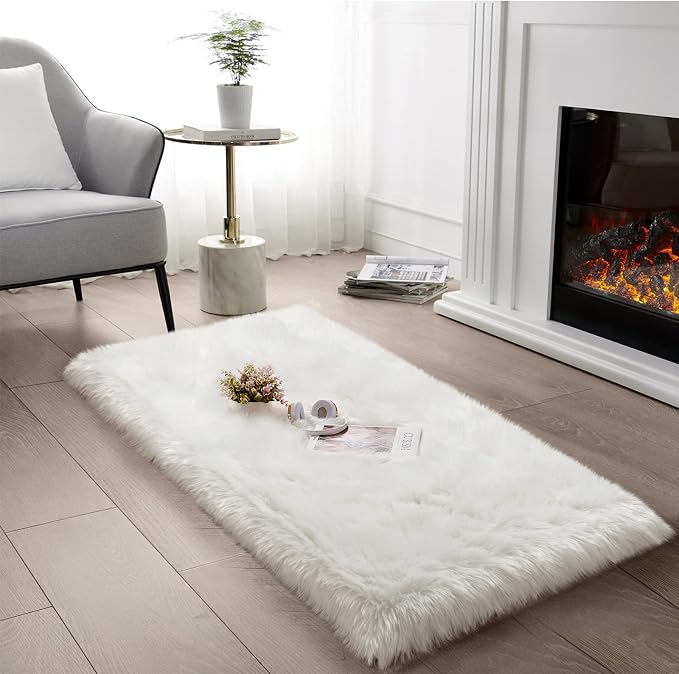 SERISSA 2x4 Fluffy White Faux Sheepskin Shaggy Rug by SERISSAHomeDecorCollection