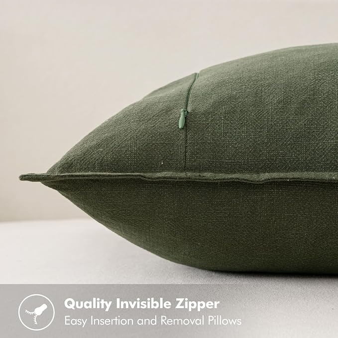 MIULEE Decorative Linen Euro Sham Pillow Covers 22x22 Inch Dark Olive Green | - Image 3