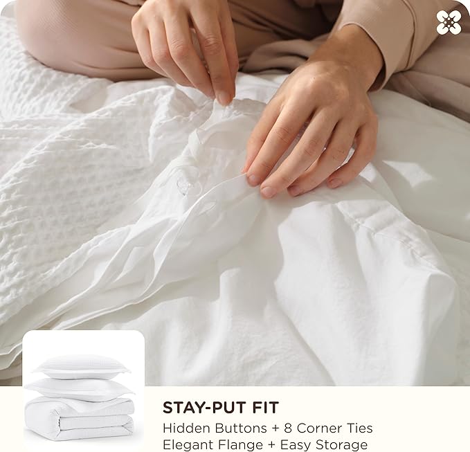 Bedsure Cotton Duvet Cover Set - 100% Cotton Waffle Weave Coconut White Duvet Cover California King Size, GentleSoft™ and Breathable Cal King Bedding Set for All Season, 3 Pieces, 104"x98"