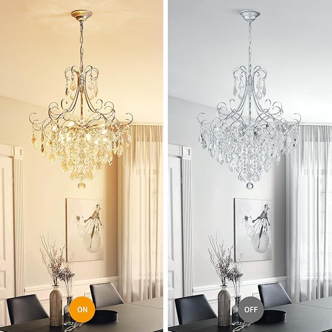 WUZUPS Crystal Chandelier 10-Light Pendant Ceiling Light Modern Lighting Fixture for Dining Room Hallway Bedroom Kitchen Bathroom, H 27.6" x W 22.8", E12 Base, Silver