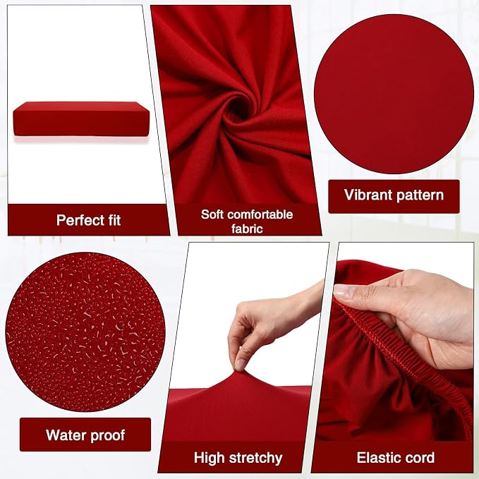 Newwiee 8 Pcs Stretch Patio Outdoor Cushion Covers Replacement, Wine Red | 4 - Image 4
