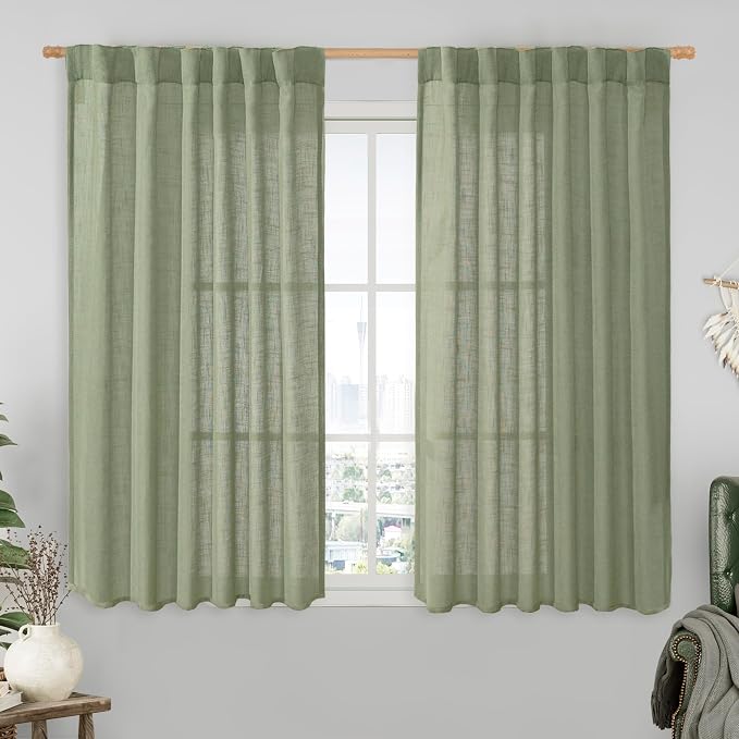 Linen Semi Sheer Curtains 48 Inch by LAMIT