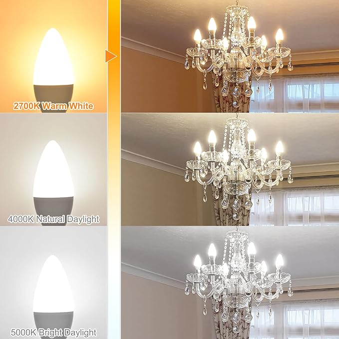 hansang Candelabra LED Bulbs,60 Watt Equivalent,600LM Warm White 2700K,Type B Light Bulb,E12 Small Base,Decorative Chandelier Bulb,Ceiling Fan Bulbs,Non-Dimmable,Pack of 6