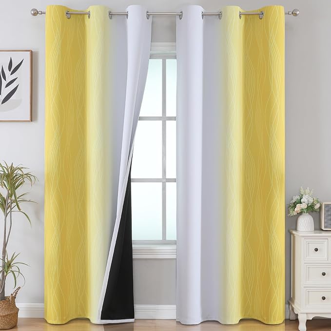 Yellow and Greyish White Ombre Blackout Curtains by ESTELARTEXTILER