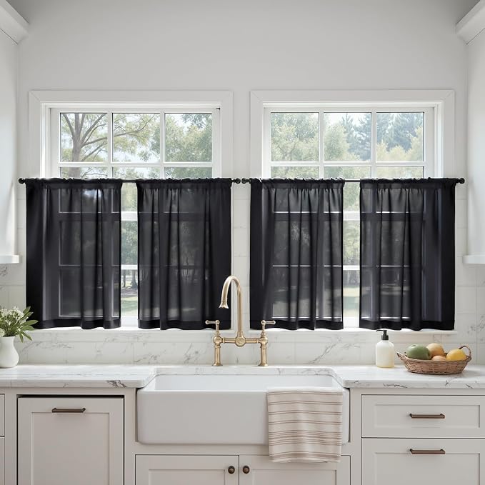 MIULEE 4 Panels Half Window Tier Black Sheer Curtains 42 x 36 Inches | Light by MIULEE