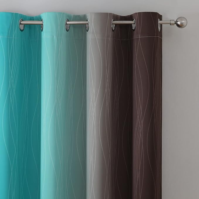 Brown and Teal Ombre Blackout Curtains - Image 4