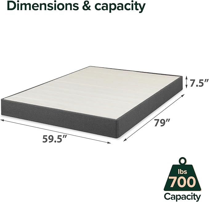 ZINUS Upholstered Metal and Wood Box Spring, 7.5 Inch Mattress Foundation, Easy Assembly, Fabric Paneled Design, Queen