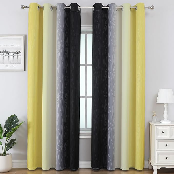 Black and Yellow Ombre Blackout Curtains 96 Inches Long | Room Darkening - Image 2