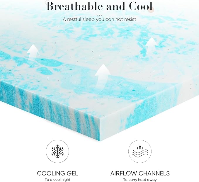 DUMOS Memory Foam Mattress Topper Twin, 3 Inch Thick Gel Infused Bed Toppers for Twin Size Bed, Soft Cooling Mattress Pads for Sleeper Sofa, RV, Camper, CertiPUR-US Certified, Blue