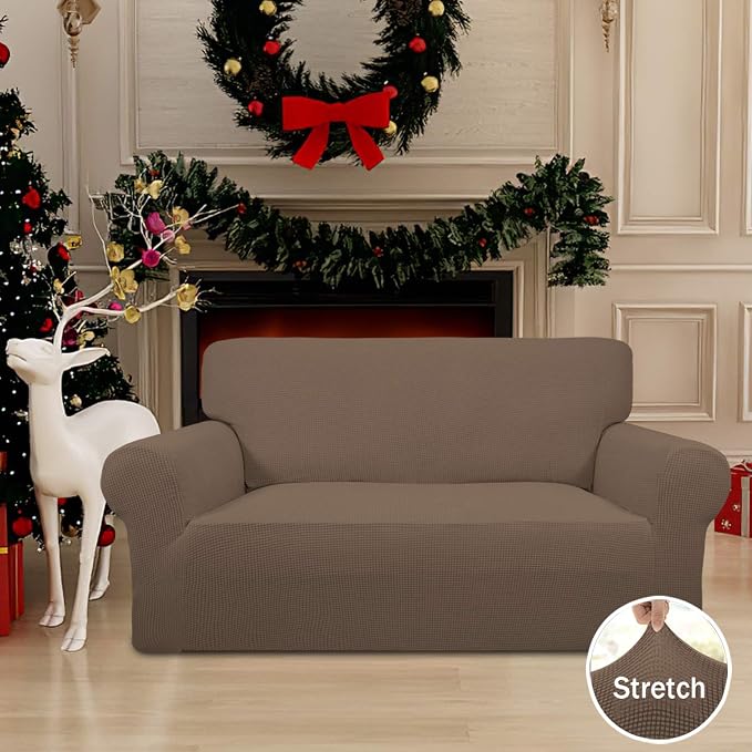 Easy-Going Stretch Loveseat Couch Covers Washable Brown | 1-Piece Loveseat - Image 2
