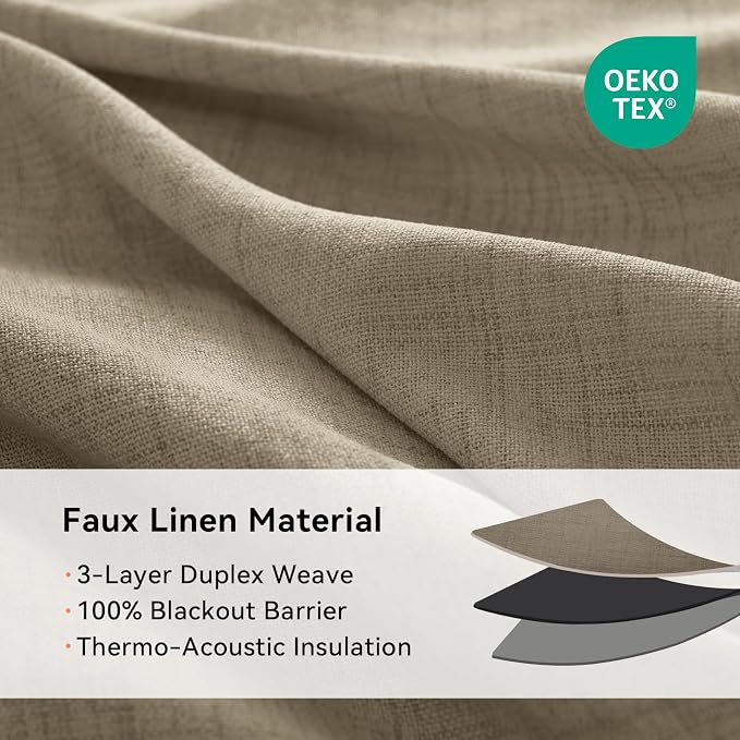 100% Blackout Linen Textured Curtains 80 Inch Long, Plaza Taupe | 100% Blackout - Image 4