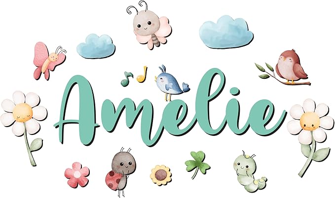 Custom Nursery Name Sign with Themed Decor Kit | Personalized Wooden Wall Art for Baby, Kids Room | Space, Jungle, Circus, Under the Sea, Woodland, Rainbow (30", Fairy Garden)