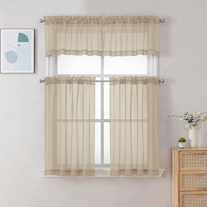Chyhomenyc Taupe Sheer Curtains 30 inch Length 2 Panels, Light Filtering Voile - Image 2