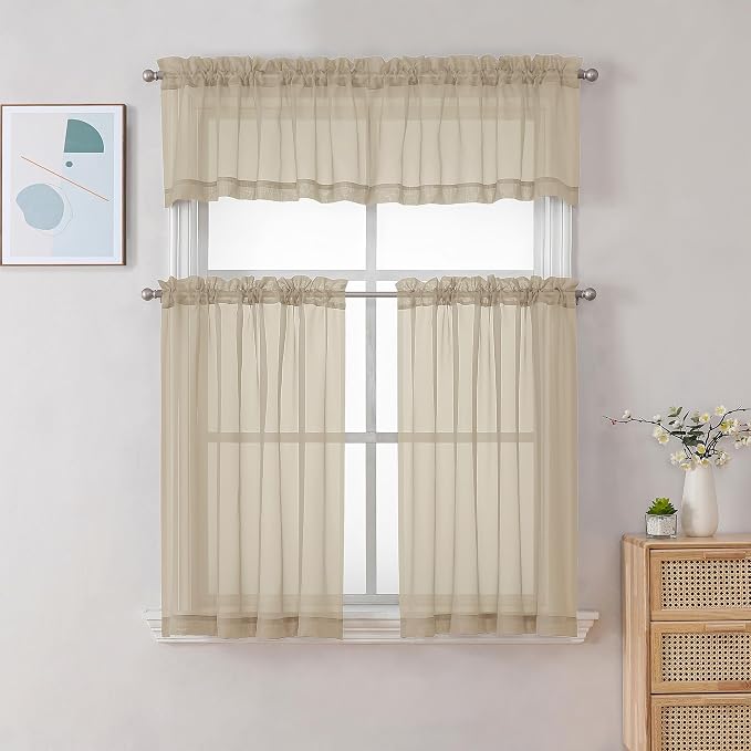 Chyhomenyc Taupe Sheer Valance for Windows, 2 Pack | Light Filtering Voile Soft - Image 2