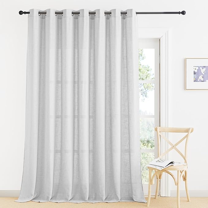 RYB HOME Linen Blended Curtains for Bedroom Laundry Room, Light Filtering Breathable Wrinkle Resistant Machine Washable Airy Bohemian Style Drapes for Bathroom, Dove Grey, W 100 x L 90, 1 Pc