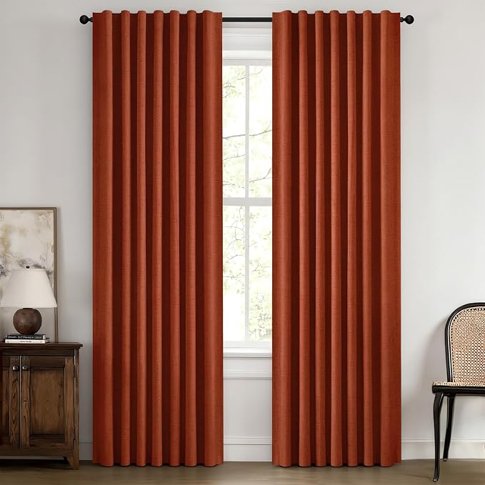 MIULEE Fall 100% Blackout Linen Curtains 42 x 84 Inch Burnt Orange 2 Panels | by MIULEE