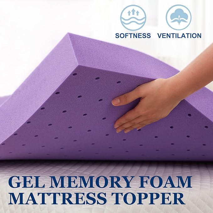 SINWEEK 2 Inch Gel Memory Foam Mattress Topper Ventilated Soft Pressure Relieve Mattress Pad, Breathable Bed Topper, CertiPUR-US Certified, Full Size