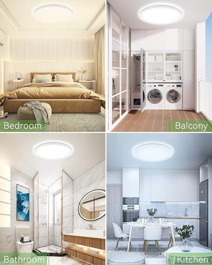 zemty 6Pack 12 Inch LED Flush Mount Ceiling Light, Super Slim 28W 3200lm LED Ceiling Light, 3 Color Temperature in One 3000k/4500k/6000K Round Light Fixture for Bedroom, Kitchen, Dining Room (White)