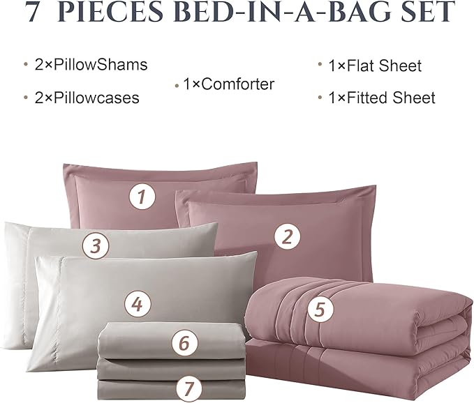 Monbix Full Comforter Set - 7 Pieces Bed in a Bag Full Size Bedding Sets with Comforters, All Seasons Down Alternative Comforter with Sheets,Pillowcases & Shams