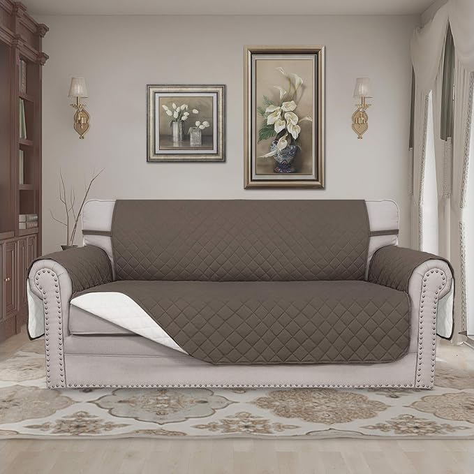 Easy-Going Reversible Couch Cover, 2 Cushion Sofa, Taupe/Ivory | Oversized - Image 2