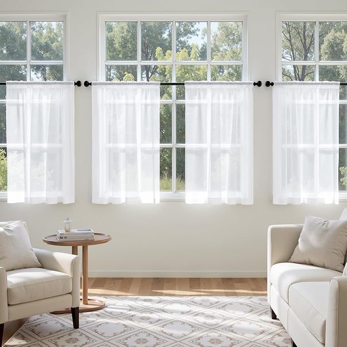 MIULEE White Short Sheer Curtains 54 Inches Long 4 Panels 42 x 54 Inches | - Image 4
