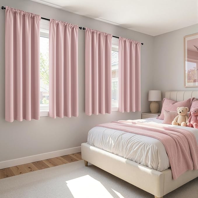 MIULEE 4 Panels Set Light Pink Blackout Curtains 63 Inch Length Bedroom | - Image 2