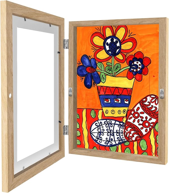 1 Pack Kids Artwork Frames Changeable 8.5 x 11 Inch Children Art Projects Kids Art Frames Front Opening Picture Display Frame, Wood