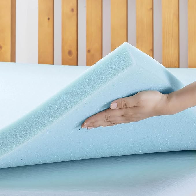 Best Price Mattress 2 Inch Ventilated Memory Foam Mattress Topper, Cooling Gel Infusion, Dorm Essentials, Short Queen Blue